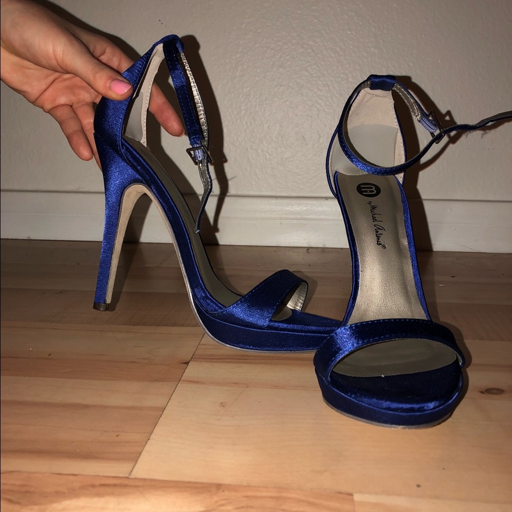 Michael Antonio. Designer Satin Blue Stilettos!